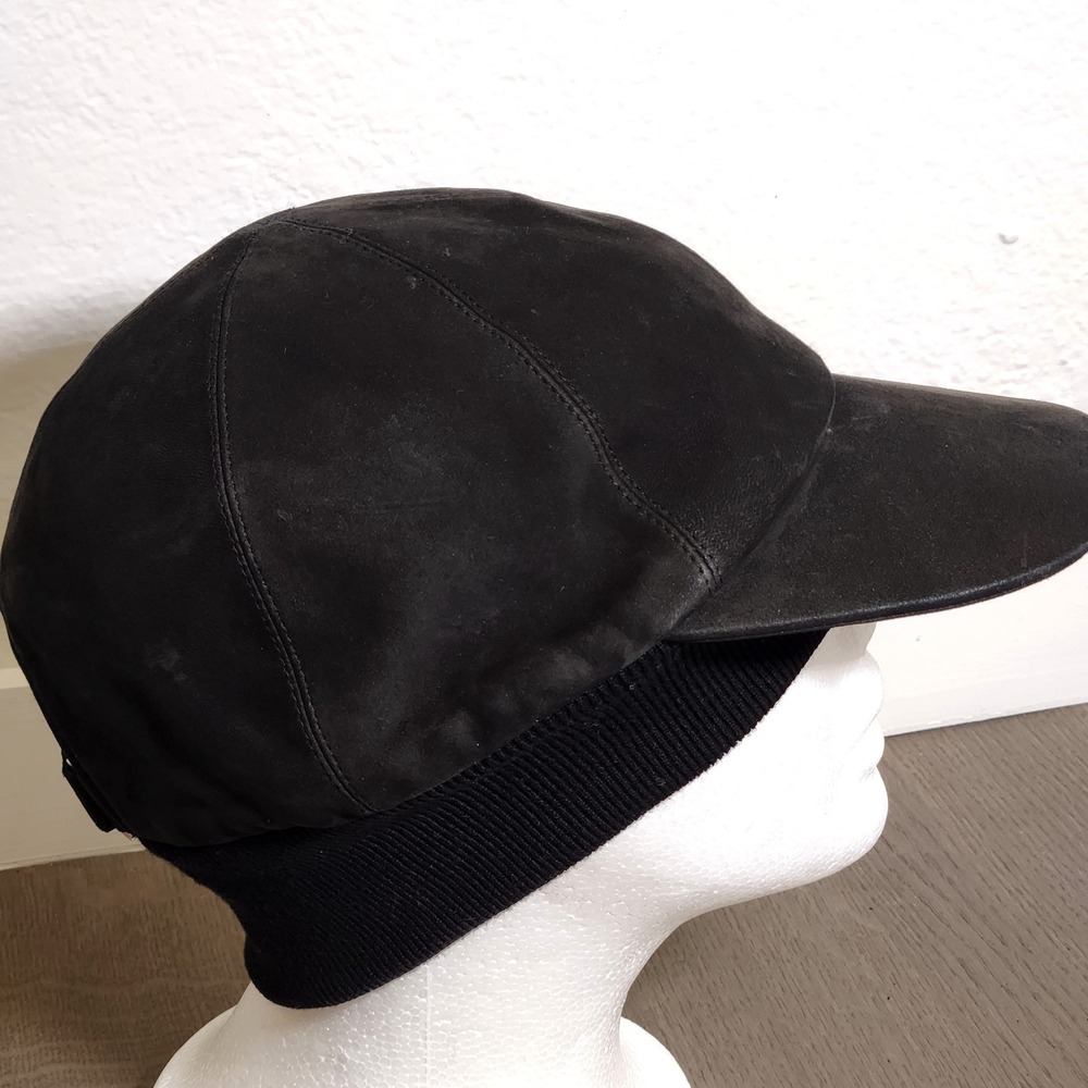 Louis Vuitton Black Suede Merino Wool Cap Hat Leather Silk L Large Baseball LV